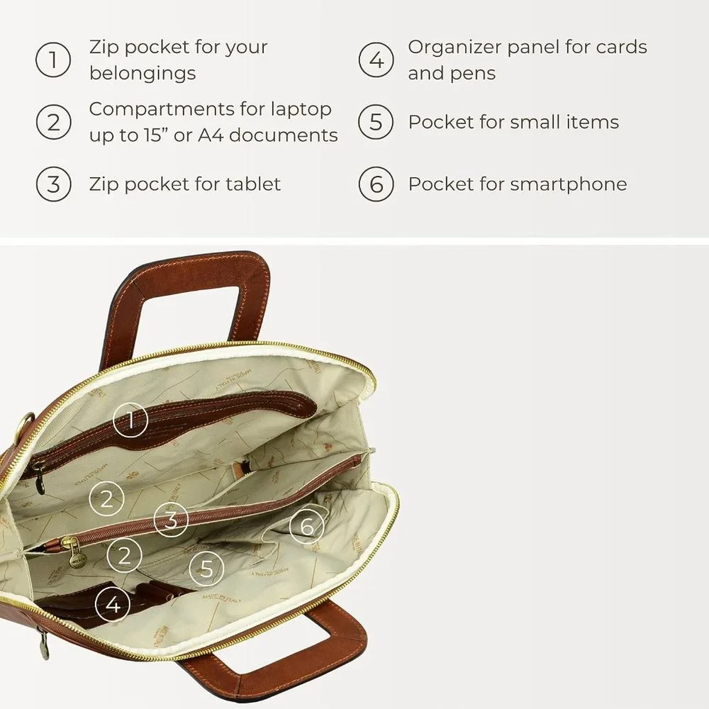 Men's Brown Leather slim Laptop bag 15.7 inch